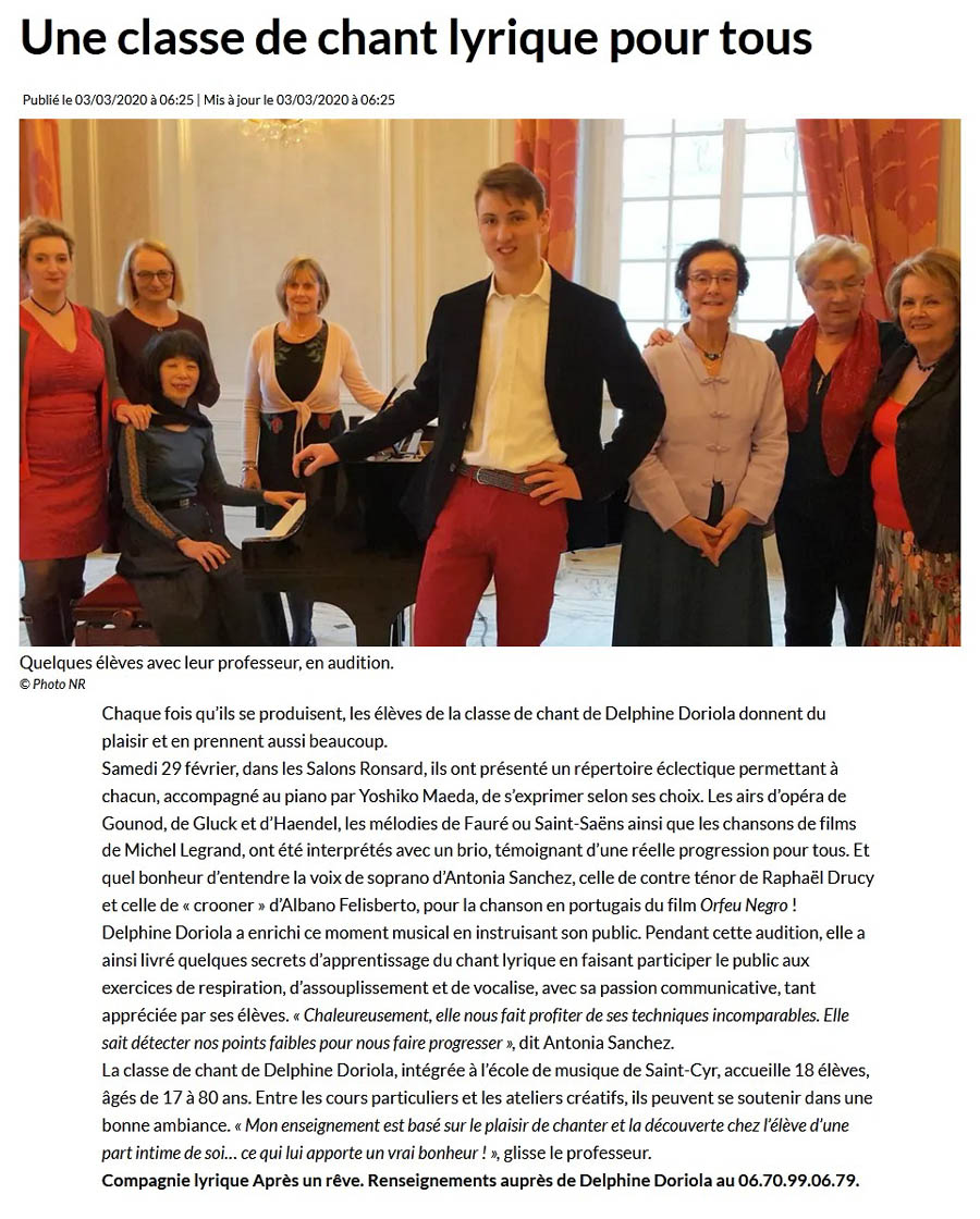 Après un Rêve - Compagnie Lyrique (Nouvelle République 03-03-2020)